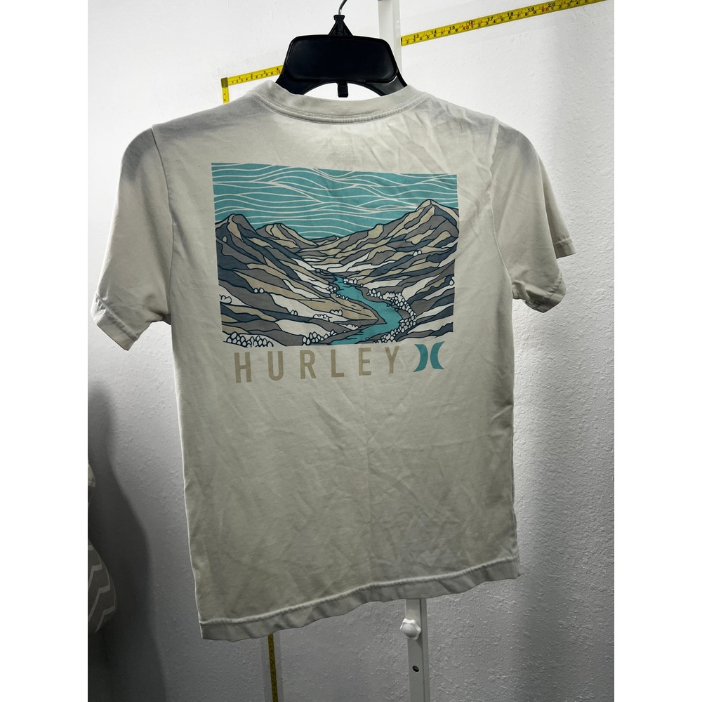 Hurley Boys Graphic T-Shirt Off‎ White Mountain River Scene Short Sleeve Size L - Picture 2 of 3